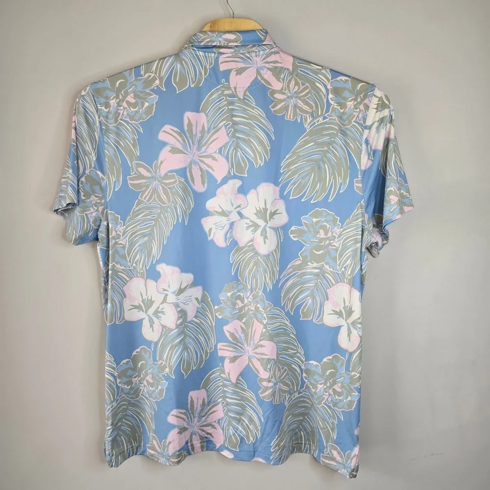Chubbies Mens XXL Performance Polo‎ Shirt Blue Tropical Floral Hibiscus Stretch